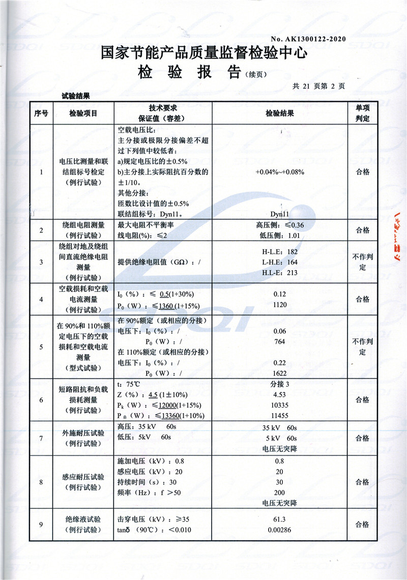 高低压试验报告-S11-1250科尔沁科尔沁科尔沁油浸式变压器-2.jpg